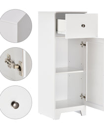 Short Bathroom Storage Cabinet, Cabinet Organizer with 1 Drawer and Adjustable Shelf for Living Room, White