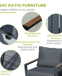 4 Piece Patio Furniture Set, Aluminum Conversation Set, Outdoor Garden Sofa Set with Armchairs, Loveseat, Center Coffee Table and Cushions, Dark Grey