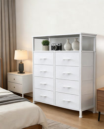 8-Drawer Fabric Dresser With Open Shelf, 45.9-inch Tall Storage Cabinet For Bedroom Closet Organization
