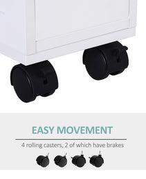 6.25" x 20.5" x 28.25" Wood Rolling Narrow Bathroom Side Storage Cabinet - White