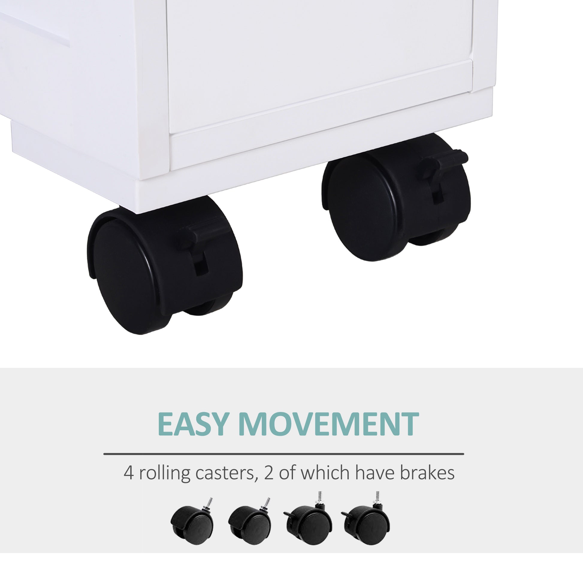 6.25" x 20.5" x 28.25" Wood Rolling Narrow Bathroom Side Storage Cabinet - White