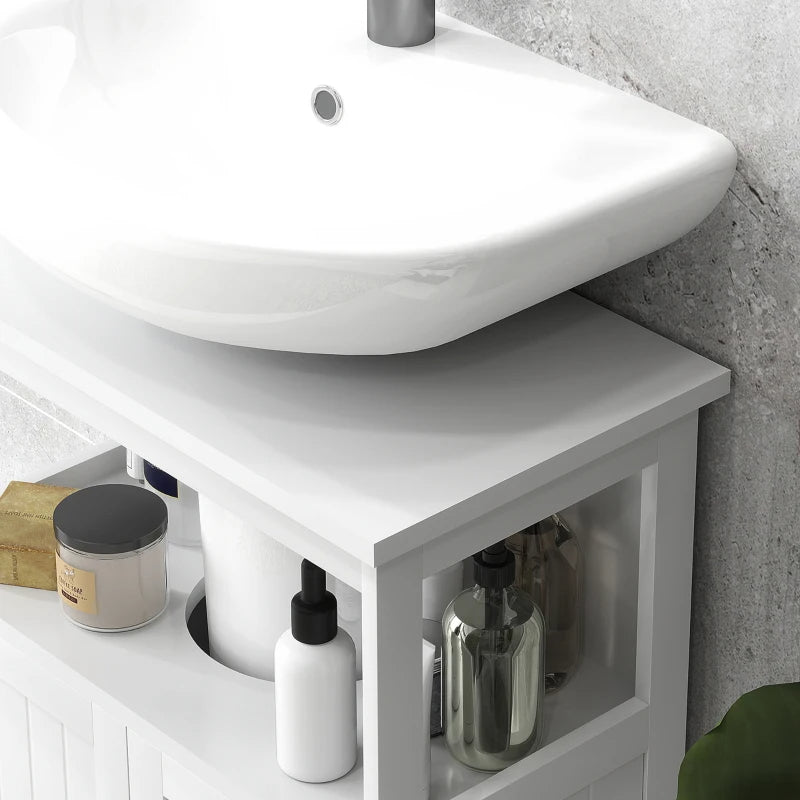 Kleankin Pedestal Sink Storage Cabinet, Bathroom Under Sink Cabinet With 2 Doors And Open Shelf, Bathroom Vanity, White