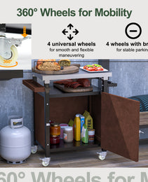 Outdoor Grill Cart With Stainless Steel Tabletop, Storage, Patio Kitchen Island With Wheels, Hooks, And Spice Rack, Waterproof Outdoor Grill Table, Movable BBQ Serving Cart Rolling Bar Cart