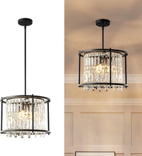 Modern Foyer Chandelier, Gold Crystal Chandelier Entryway Pendant Light Fixture, Square Adjustable Height Chandeliers for Kitchen Island, L15.74'' X H9.84''