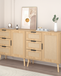 Modern  Rattan Wood  Dresser Wood Storage Cabinet Sideboard For Bedroom, Living Room, Entryway, Hallway
