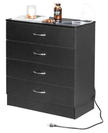 4 Drawer Chest  2 USB    2 Sockets  Nightstand Black