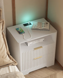 Nightstand With Charging Station, Smart Nightstand With Night Light,Bedside Tables With Storage Cabinet For Bedroom