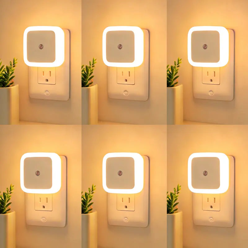 6-Pack Plastic Compact 0.5W Ultra-Energy-Saving Smart LED Night Lamps, Auto Sensor Dusk-To-Dawn Warm Plug-In, Auto-On/Off Nursery-Friendly Hands-Free Home Accessory, 6Pack Whole-Home Lights for Bedroom Decorative Atmosphere Lighting