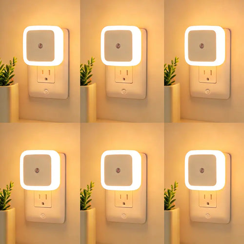 6-Pack Plastic Compact 0.5W Ultra-Energy-Saving Smart LED Night Lamps, Auto Sensor Dusk-To-Dawn Warm Plug-In, Auto-On/Off Nursery-Friendly Hands-Free Home Accessory, 6Pack Whole-Home Lights for Bedroom Decorative Atmosphere Lighting