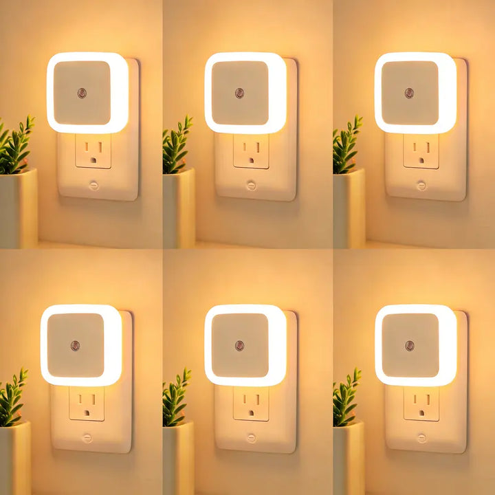 6-Pack Plastic Compact 0.5W Ultra-Energy-Saving Smart LED Night Lamps, Auto Sensor Dusk-To-Dawn Warm Plug-In, Auto-On/Off Nursery-Friendly Hands-Free Home Accessory, 6Pack Whole-Home Lights for Bedroom Decorative Atmosphere Lighting