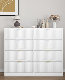 Modern 8 Drawers Dresser Chests For Bedroom,47.2 Wide Wood Chest Of Drawers With Gold Metal Handle,Drawer Organizer For Bedroom,Living Room,Hallway And Entryway,White