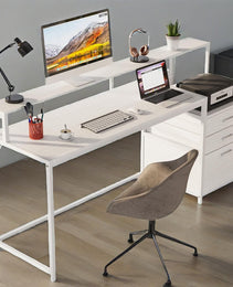 63 Inch Computer Desk With File Drawer Cabinet, Ergonomic Office Desk With Monitor Stand, Computer Table With Printer Space, Wood PC Table Workstation Desk