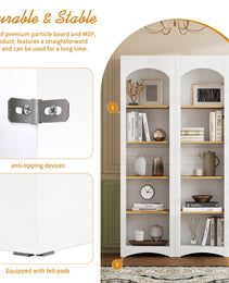 ON-TREND Free Standing 5 Tier Bookshelves, Bookcases Set Of 2, Farmhouse Two-Tone Storage Cabinet With Adjustable Shelves, Modern 72H Kitchen Pantry Cabinet For Living Room, Home Office, White
