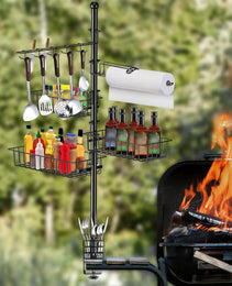 Griddle Caddy Standing Grill Utensil Caddy With Paper Towel Holder Hook Baskets BBQ Accessories Storage Rack Vertical Standing BBQ Organizer Grill Utensil Storage Fit For Blackstone Griddle