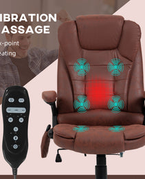 6 Point Vibrating Massage Office Chair with Heat, Microfiber High Back Executive Office Chair with Reclining Backrest, Padded Armrests and Remote, Red