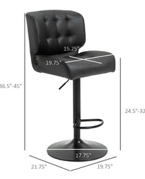 Bar Height Bar Stools Set Of 2 With Adjustable Seat, Adjustable Swivel Barstools With Thick Padded Cushion And Metal Footrest For Home Bar, Black