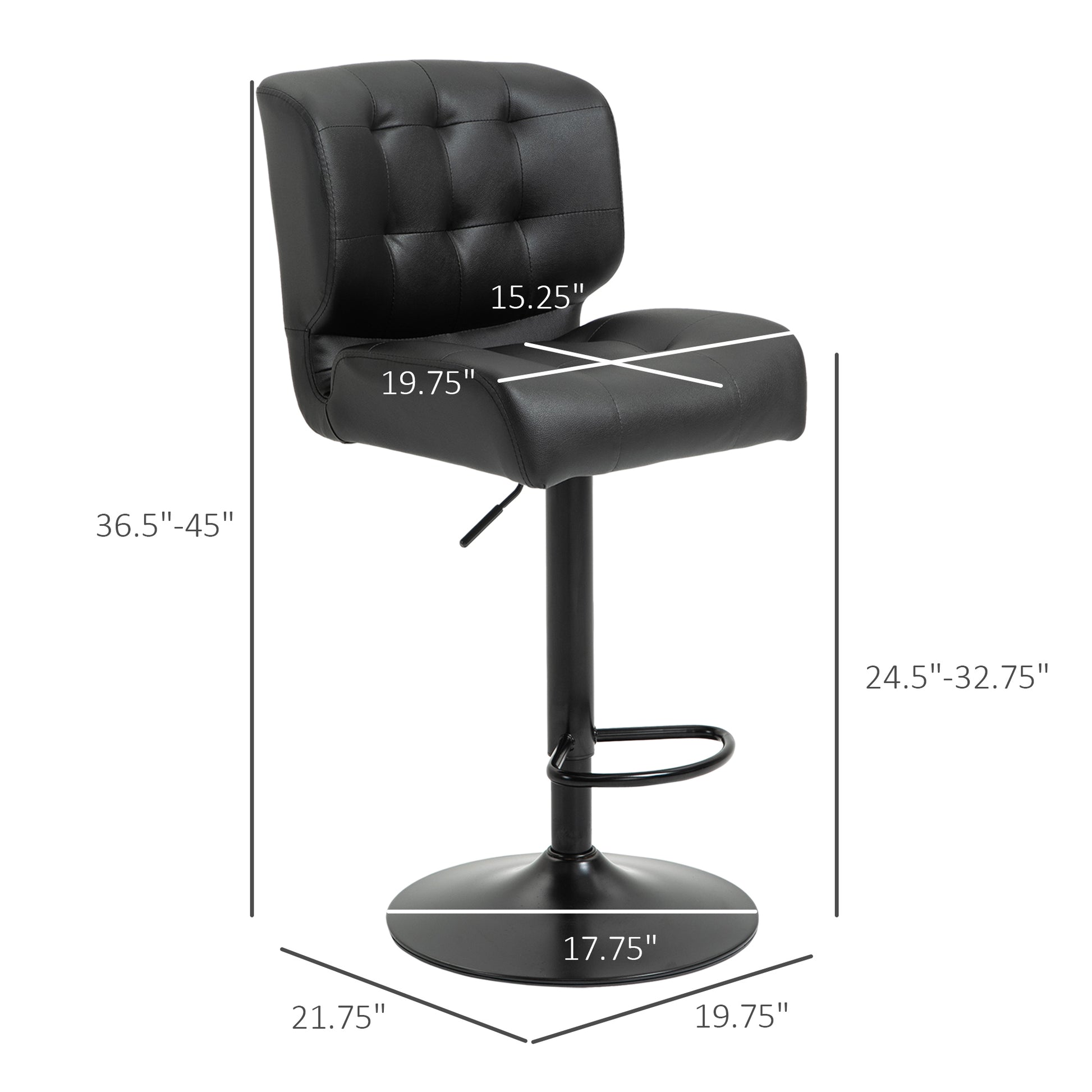 Bar Height Bar Stools Set Of 2 With Adjustable Seat, Adjustable Swivel Barstools With Thick Padded Cushion And Metal Footrest For Home Bar, Black