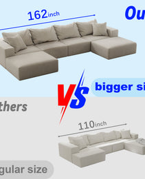 Oversized Sponge Cloud Sofa,Modern Upholstered Sectional Sofa Couch Set,Modular 162  L Shaped Sectional Living Room Sofa Set With 6 Pillows,Free Combination Sofa Couch For Living Room,Bedroom