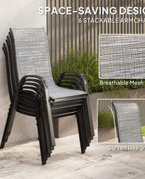 8 Pieces Patio Furniture Set with 9Ft Patio Umbrella, Outdoor Dining Table and Chairs, Mixed Gray