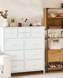10-Drawer Dresser With Side Pocket & Hooks, Storage Cabinet With Wood Top For Bedroom Closet Organization