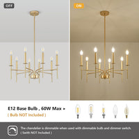 Modern Farmhouse Gold Chandeliers for Dining Room Light Fixture, 8-Light Metal Candle Chandeliers Lighting for Living Room Staircase Foyer Entryway Bedroom