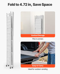 5-Tier Foldable Storage Shelf, 32W X 14D X 72H Inch Folding Metal Rack Shelving Unit, No Assembly Organizer Shelf With 5 Wheels & 4 Hooks For Pantry, Kitchen, Garage, Basement, White