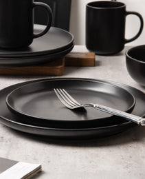 12-Piece Stoneware Dinnerware Sets With Mugs   Microwave & Dishwasher Safe    Non-Toxic Dinner Plates Bowls Set   Stackable Matte Glaze Kitchenware For 3,Black