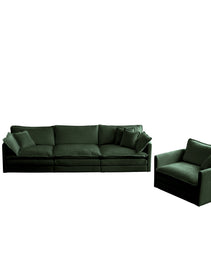 Sofa Set Of 3, 1-1-3 Seats Living Room Sofa Set, Accent Chair, Loveseat, And Three-Seat Sofa Modern Style Round Arms 3 Piece Sofa Set, Green Chenille