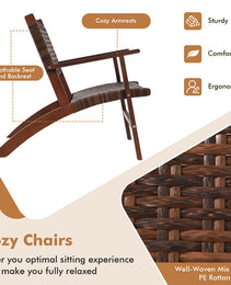 3 Pieces Outdoor Wooden Patio Rattan Furniture Set