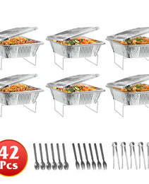 Set Of 42Pcs Disposable Chafing Dish Buffet Set Chafing Servers With Covers Spoons Forks Tongs Full-Size Pans Food Warmers For Parties Events Catering Supplies With Utensils And Lids GPCT5373