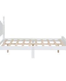 Full Size Wood Platform Bed Frame,Retro Style Platform Bed With Wooden Slat Support,White