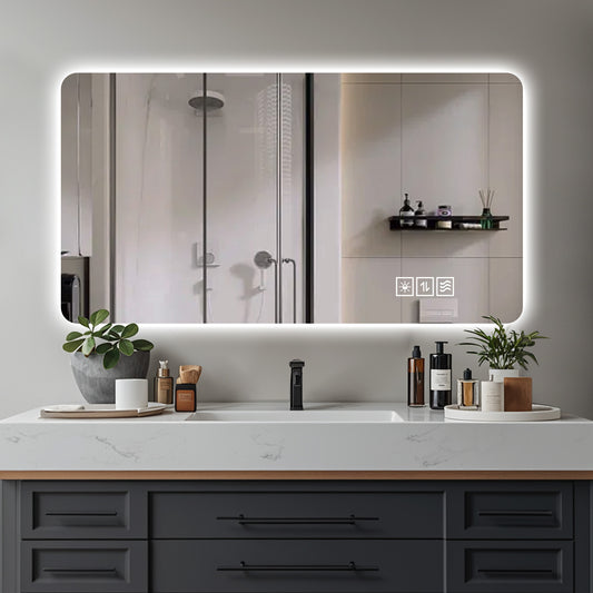 Wall Mounted LED Lighting Mirror Bathroom Mirror Full-length Mirror Makeup Mirror, Three Color Lighting-dimming-IP44 Waterproof Anti Fog Touch 24 X48 Inches