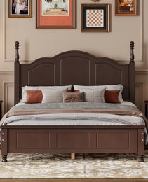 Full Size Wood Platform Bed Frame,Retro Style Platform Bed With Wooden Slat Support,Dark Walnut
