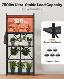 5-Tier Foldable Storage Shelf, 32W X 14D X 72H Inch Folding Metal Rack Shelving Unit, No Assembly Organizer Shelf With 5 Wheels & 4 Hooks For Pantry, Kitchen, Garage, Basement, Black