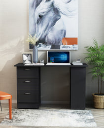 47" Home Office Computer Desk Bookcase Combo, Writing Table Workstation with 3 Drawer and Storage Shelf - Black