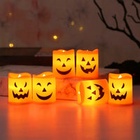 6Pcs LED Candle Light Battery Powered Pumpkin Skull Ghost Spooky Light Halloween Party Decora Ambiance Electronic Candle Lights