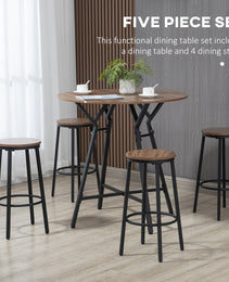 5-Piece Bar Table and Chairs Set, Space Saving Dining Table & 4 Stools