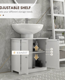 Under Sink Bathroom Cabinet, Pedestal Sink Storage Cabinet with 2 Doors, Shelf and U-Shape, White
