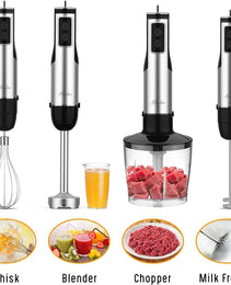 Immersion Blender Handheld, 1100W 5-in-1 Multi-Purpose Hand Blender, 12-Speed Stick Blender, 600ml Beaker, 500ml Chopper, Egg Whisk, Milk Frother, Black