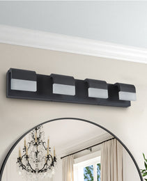4-Light Acrylic Matte Black Bathroom Vanity Mirror Light For Mirror, Shower, And Bathroom Decor
