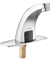 Touchless Bathroom Sink Faucet, Automatic Motion Sensor Restroom Toilet Faucet With Hole Cover Plate, Battery Operated,Hot/Cold Water For 9/16 In Pipe Commercial Lavatory,Chrome Plated Silver