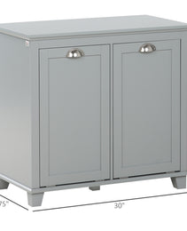 Dual Tilt out Laundry Hamper Cabinet, Bathroom Storage Cabinet with 2-Compartment Hamper, Modern Bathroom Floor Cabinet for Washroom, Gray