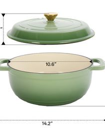Cast Iron 6QT Cookware Gradient Green With Two Silicone Gloves Enameled Pot