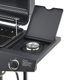 6 Burner BBQ Propane Gas Grill With Side Burner 59000 BTU Output Stainless Steel Barbecue Grill With Enamel-Coated Grates And Side Tables For Outdoor Cooking Kitchen And Patio Backyard.
