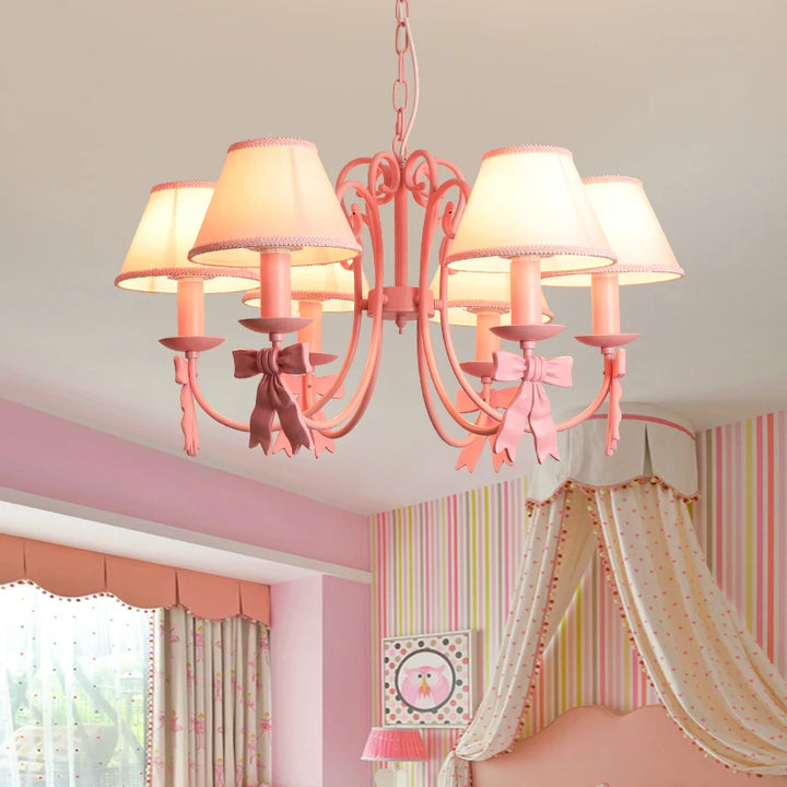 Pink Bow Tie Chandelier Romantic Princess Room Girl Bedroom pendant Lamps Fabric Lampshade Children's Room Hanging Lamps