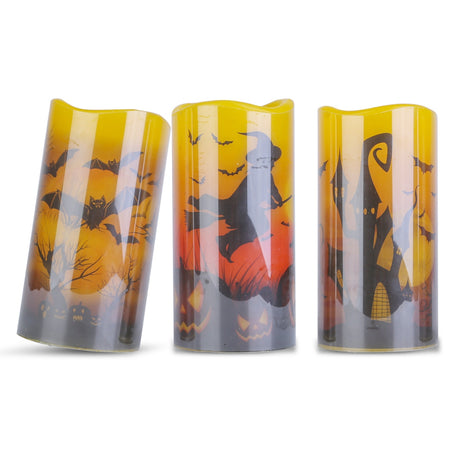 3 Pack Halloween Flameless Candle Lamp With Timer Setting Battery Operated Warm Orange Light Candles For Halloween Party Decoration - CJDS - FC