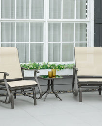 3-Piece Outdoor Gliders Set Bistro Set With Steel Frame, Tempered Glass Top Table For Patio, Garden, Backyard, Lawn, Beige