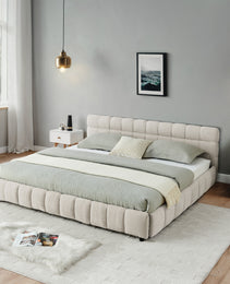 California King Size Upholstered Bed ,comfortable Upholstered Bed Frame, Chenille Fabric, With Headboard And Solid Bed Frame. With Drawer For Storage.-Beige 90.5x80.5x31