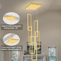 6 Rings Rectangle Chandelier Foyer High Ceiling Chandelier Contemporary Large Led Gold Ring Chandelier for Staircase Villa