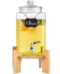 Beverage Dispenser, 1.5 Gallon Drink Dispensers For Parties, Glass Juice Dispenser With Stand, Stainless Steel Spigot, Iced Tea Lemonade Juice Water Dispenser, For Restaurants, Hotels, Parties